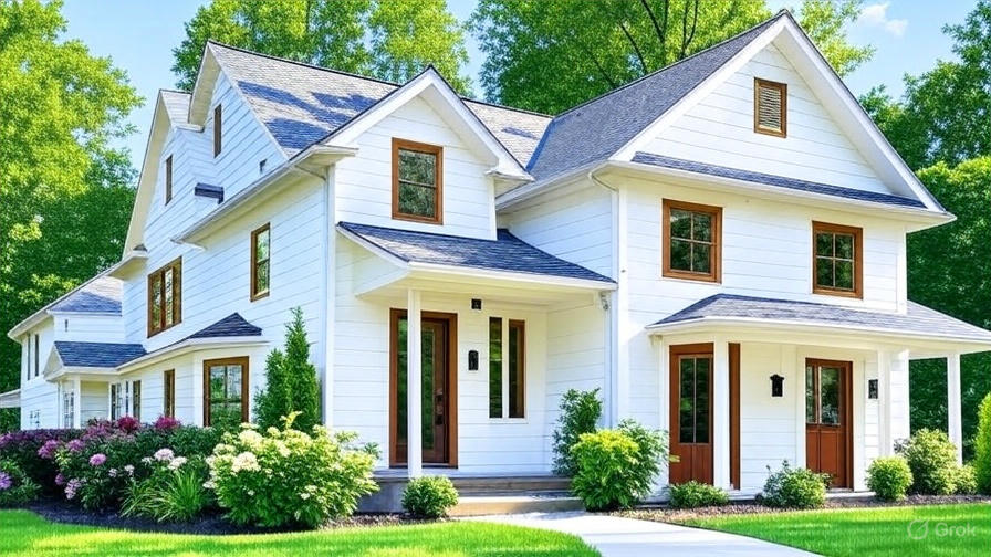 Premium white home exterior in Dayton with new roofing, siding, energy-efficient windows, and entry doors, summer 2025, Thrush & Son.