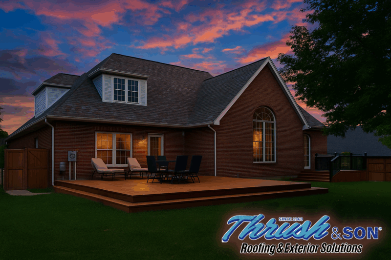 TimberTech Composite Decking enhances a modern backyard with a stunning low-maintenance outdoor living space by Thrush & Son.
