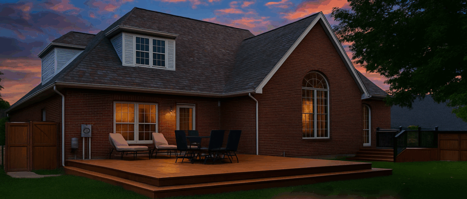 TimberTech Composite Decking enhances a modern backyard with a stunning low-maintenance outdoor living space by Thrush & Son.