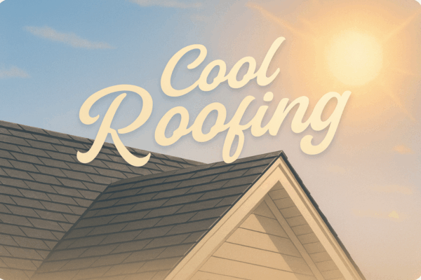 Cool roofing with light-colored asphalt shingles designed to reflect sunlight, reduce heat absorption, and improve energy efficiency.