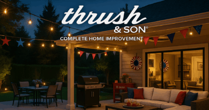 Patriotic backyard patio with siding and lighting — exterior home improvements in Dayton, Cincinnati and Northern Kentucky