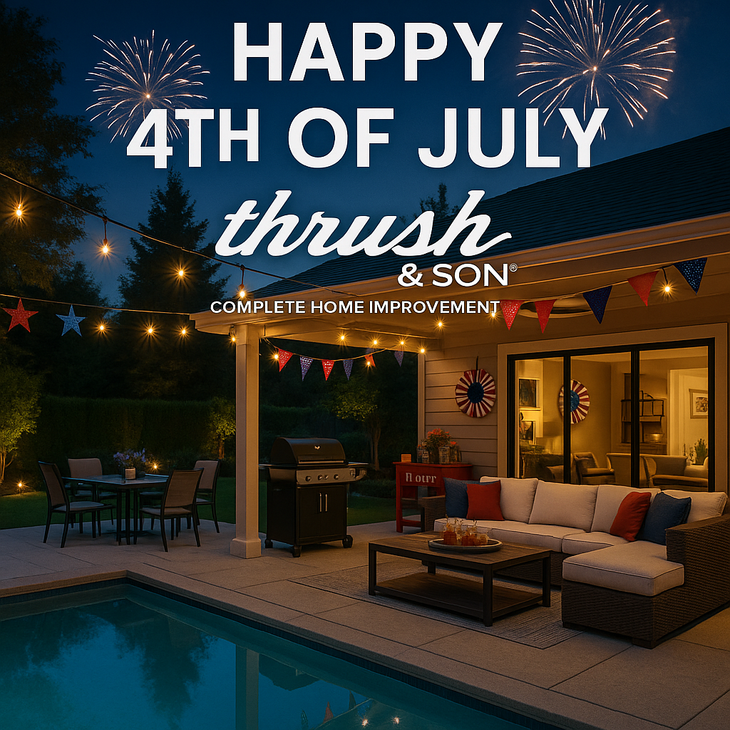 Patriotic backyard patio with siding and lighting — exterior home improvements in Dayton, Cincinnati and Northern Kentucky
