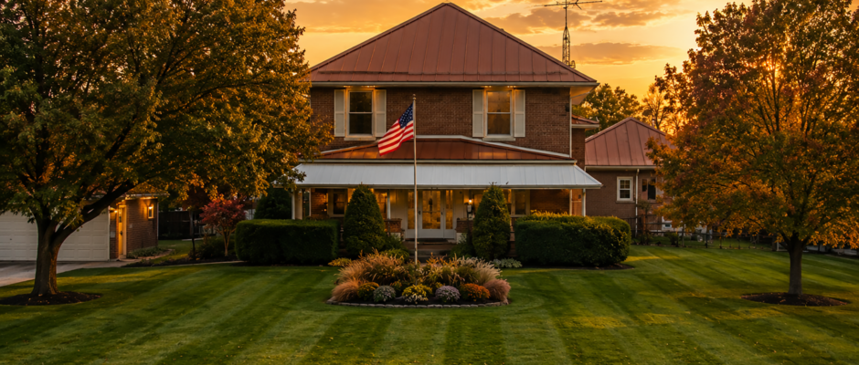 Classic Farmhouse Estate at Fall Sunset in Jeffersonville, Ohio - Thrush & Son®