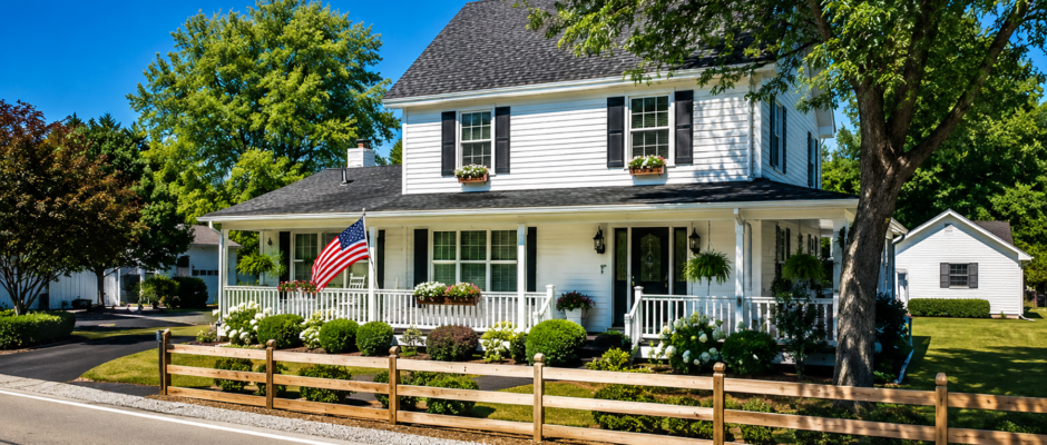 Classic Farmhouse Exterior Transformation on a Summer Day - Thrush & Son®