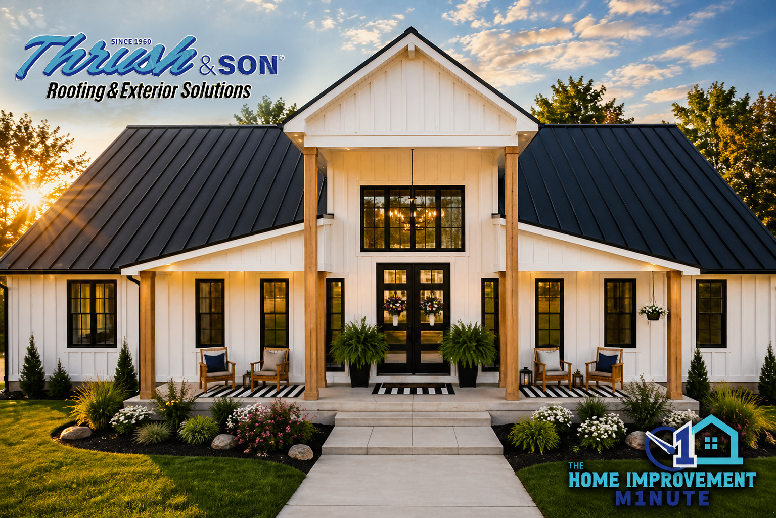 Coal black replacement window frames giving a modern farmhouse curb appeal