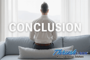 Man seated in deep thought on a sofa, facing a large window with soft light, symbolizing the reflection and final takeaway of the window replacement journey.