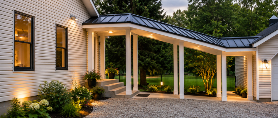 Custom Covered Walkway Addition With Standing Seam Metal Roof - Thrush & Son®