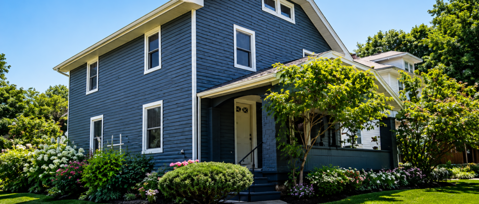 Elegant Blue Exterior Renovation Transformation - Thrush & Son®