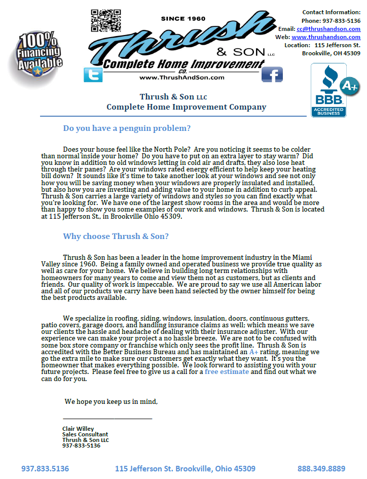 Energy efficient windows newsletter explaining how cold drafts and rising heating bills can signal the need for window replacement