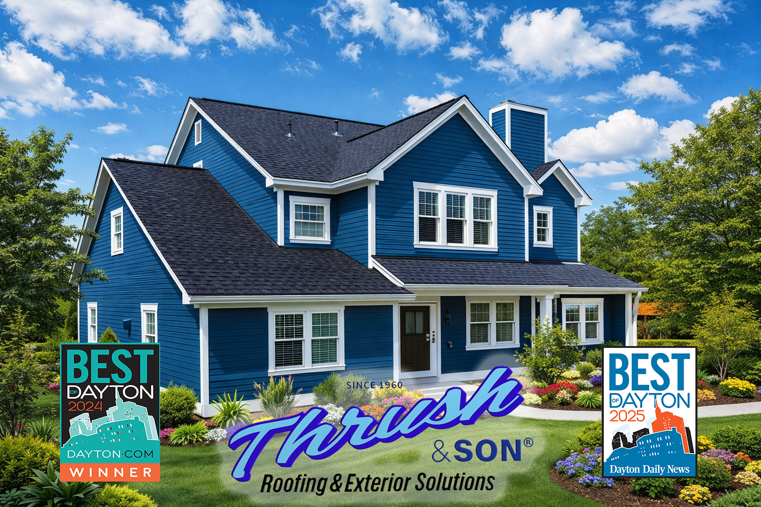Award-winning home remodeling project featuring new roofing and exterior upgrades by Thrush & Son® in Dayton, Ohio