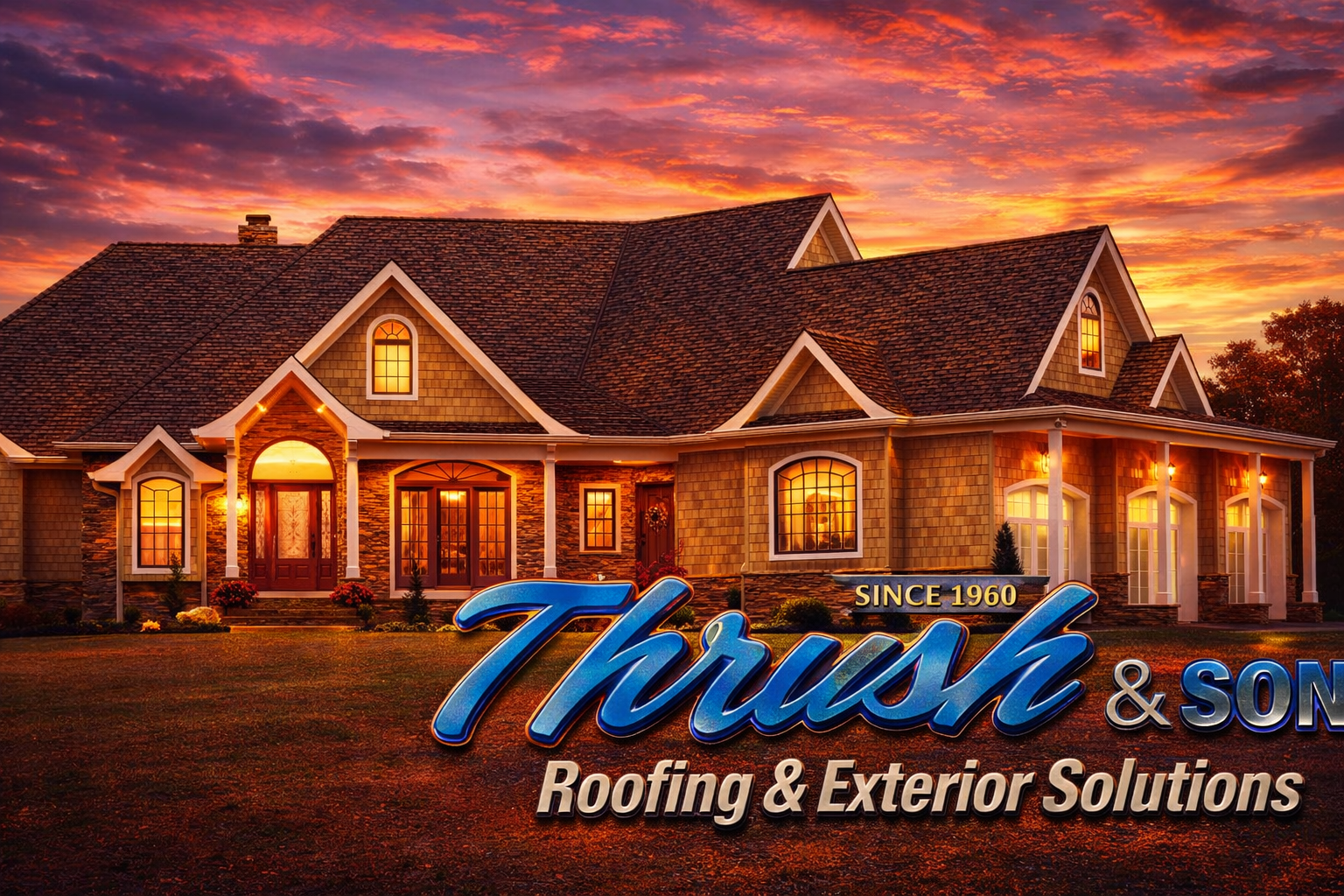 GAF® Glenwood roofing shingles on a large luxury home with detailed architecture.