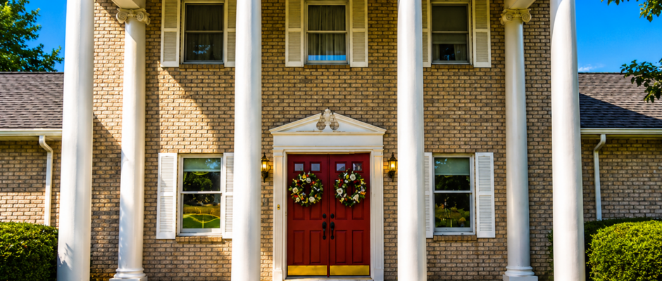 Grand Colonial Estate Entrance with Classic Pillar Architecture - Thrush & Son®