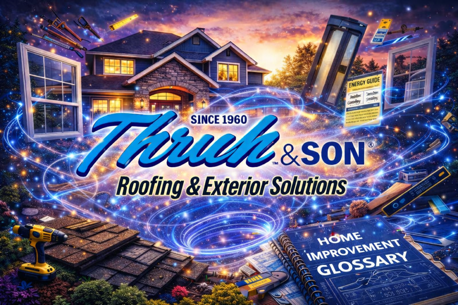 Home improvement glossary from Thrush & Son® covering roofing, siding, windows, and exterior terms