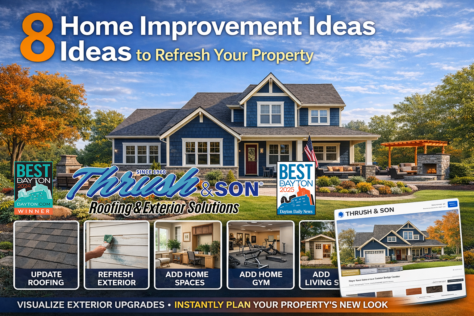 Home improvement ideas: stunning two-story home with fresh exterior upgrades including roofing, siding & landscaping, inspiring curb appeal & value – Thrush & Son® since 1960