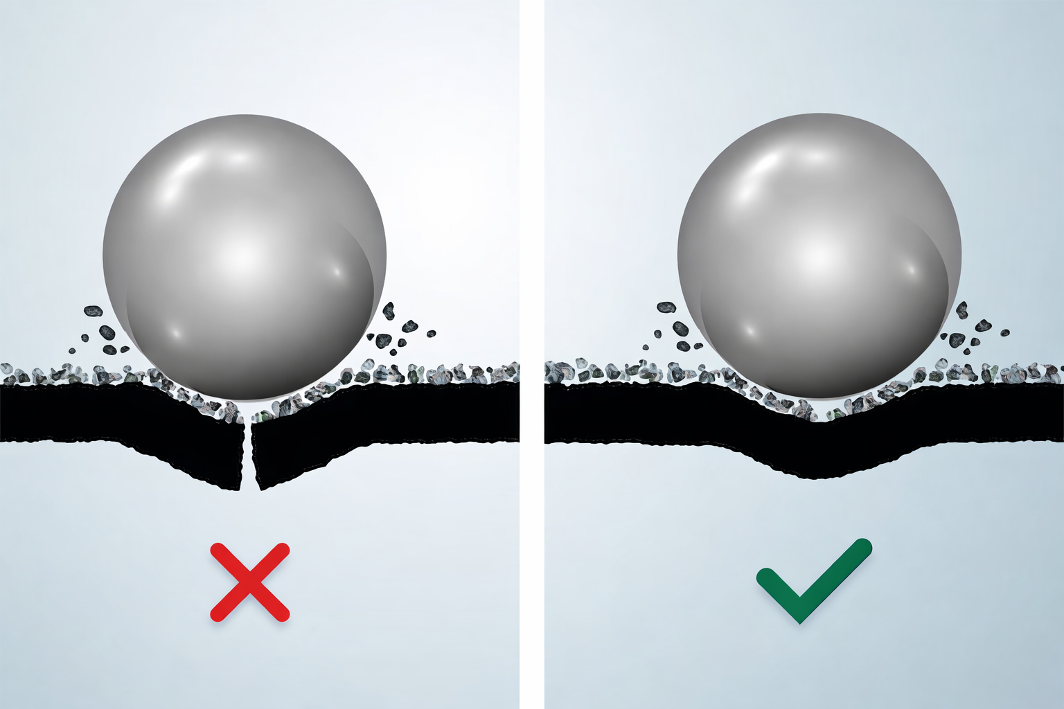 Timberline® AS II Shingles Impact resistance comparison showing standard roofing failure versus durable shingle performance with improved impact absorption and protection.
