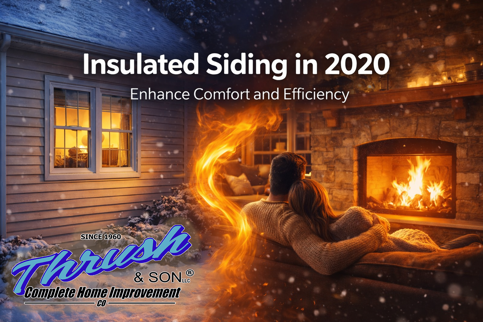 Insulated Siding in 2020 keeps homes warm and energy efficient during winter as a couple relaxes comfortably by the fireplace.