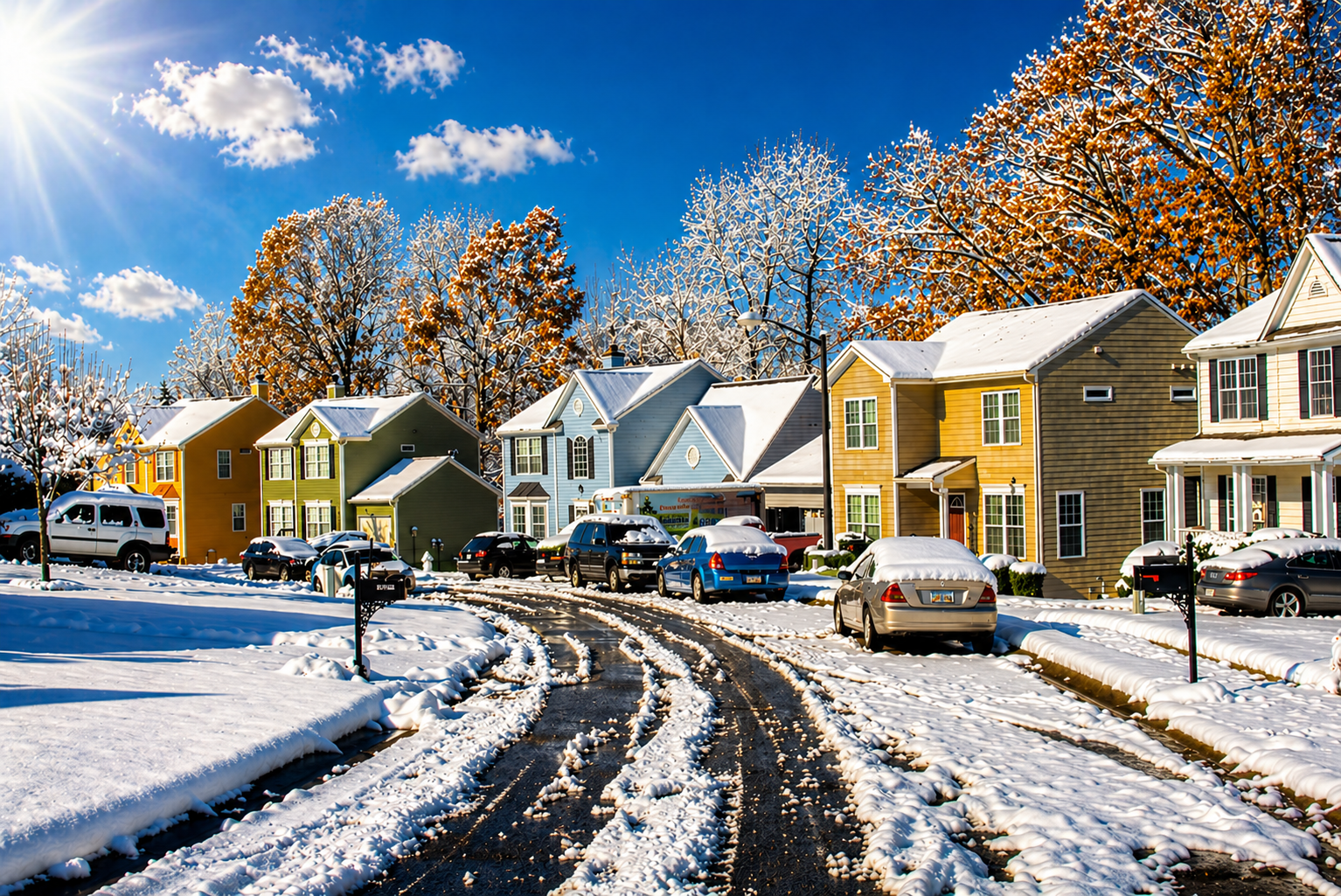 Is your home ready for a brutal winter in 2026 and beyond? Snow-covered neighborhood showing homes facing extreme winter conditions.