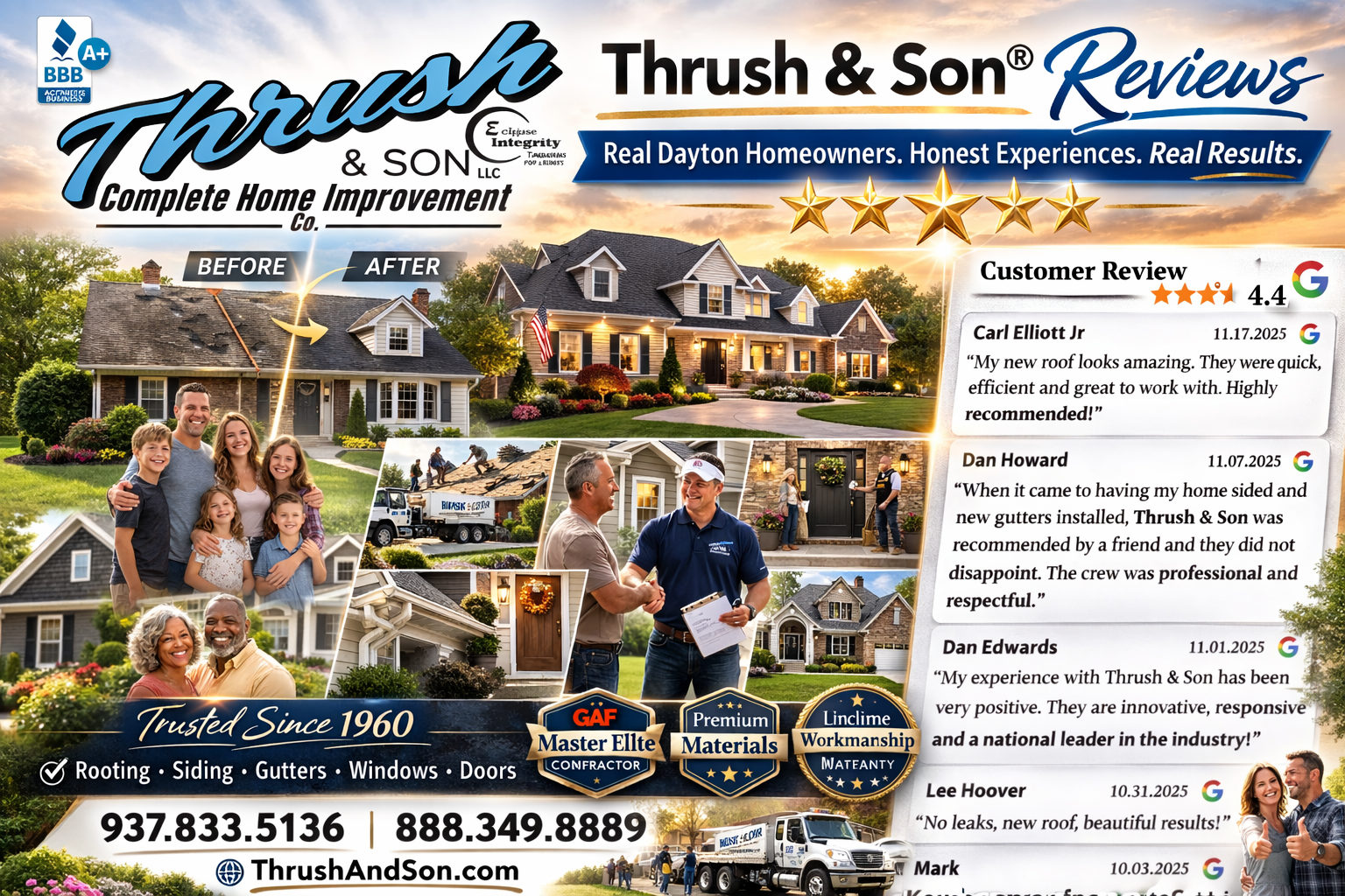 Jennifer's Honest Testimony highlights Thrush & Son® real Dayton homeowner reviews and before-and-after roof transformations