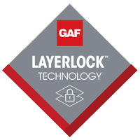 LayerLock™ Technology by GAF® I Advanced Shingle Bonding System GAF® LayerLock™ Technology badge representing advanced shingle bonding and secure roofing performance.