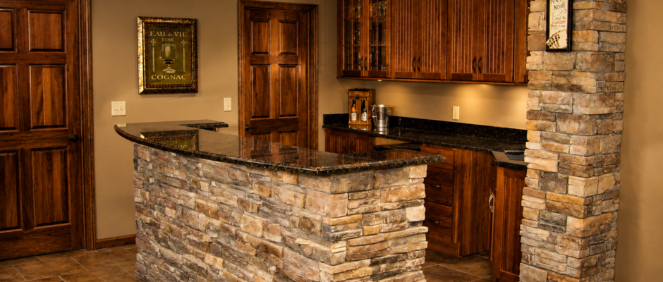 Luxury Rustic Basement Bar Remodel With Custom Stonework - Thrush & Son®