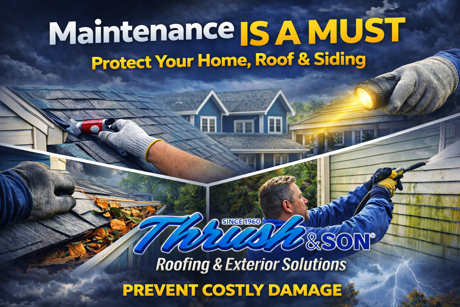 Roof, gutter, and siding inspection highlighting the importance of Maintaining Your Home to prevent costly exterior damage