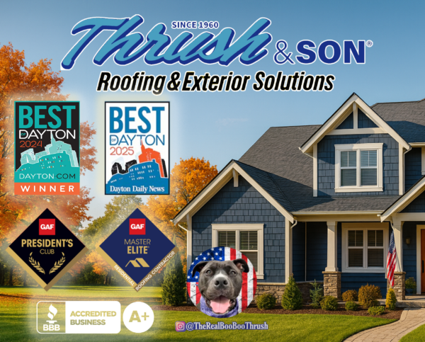 Thrush & Son exterior home showcasing professional exterior home trim, siding, and roofing backed by awards and industry certifications