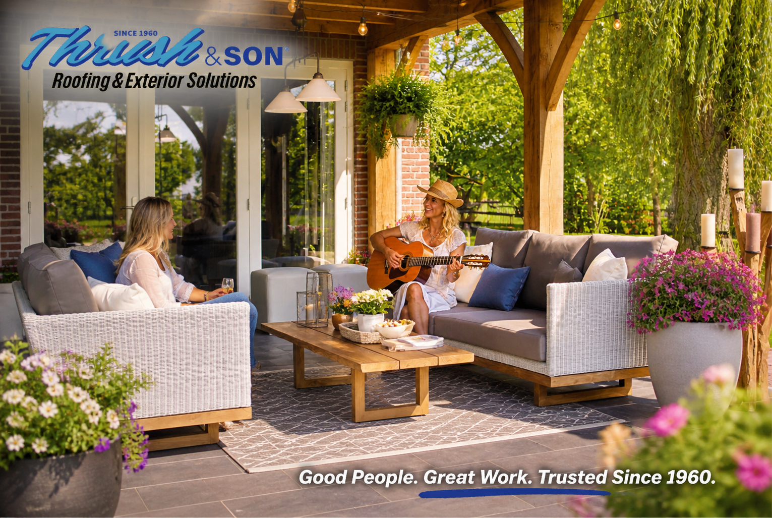 Outdoor space patio upgrade with covered seating and relaxing backyard design.