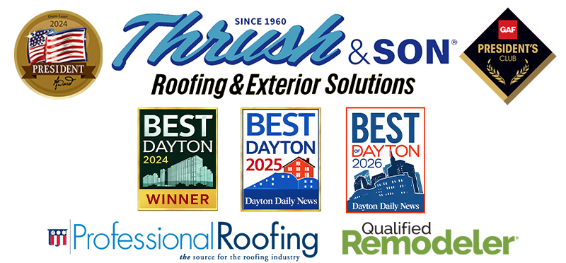 Contact Thrush & Son® today. The attached image is displaying the award winning services that they offer as a preferred Dayton roofing contractor.
