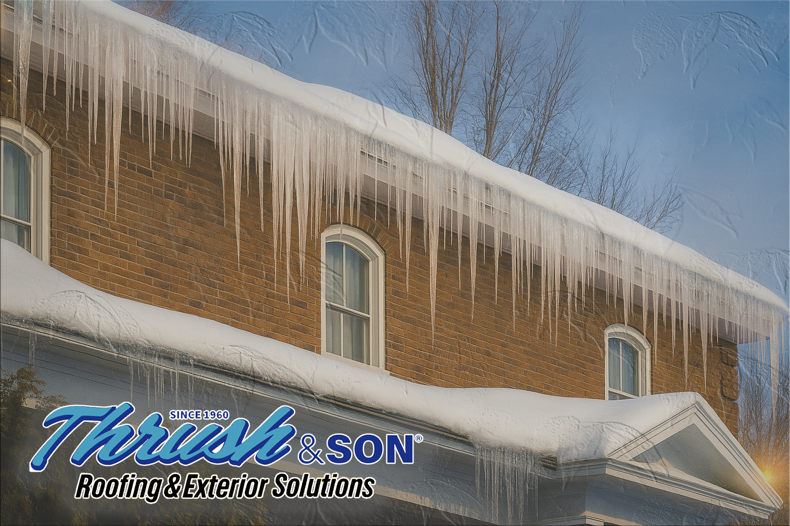 Alt Text: Prevent Roof Ice Dams on Brick Homes with Proper Winter Roofing Protection