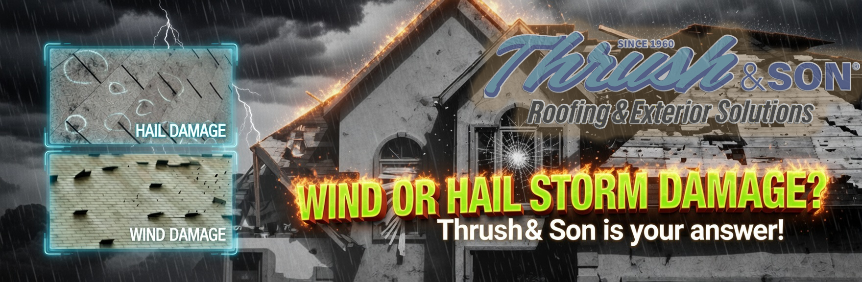 Dayton Ohio Wind Damage: Storm winds damaging roof shingles with debris flying illustrating urgent roof damage risks homeowners should watch for