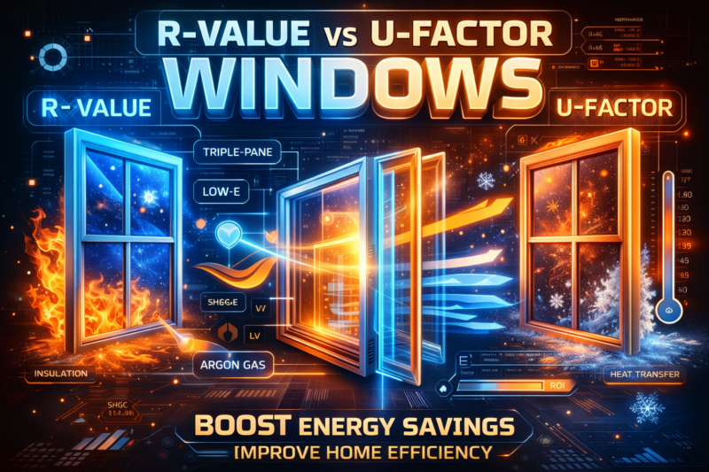 R-Value vs U-Factor windows comparison showing energy-efficient window performance, insulation, and heat transfer savings