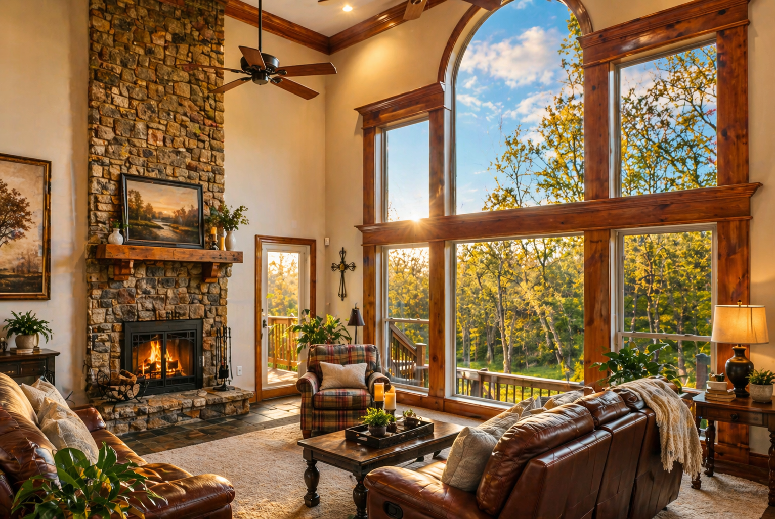 Replacement Window Styles shown through large picture and specialty windows that improve daylight, views, and home efficiency.