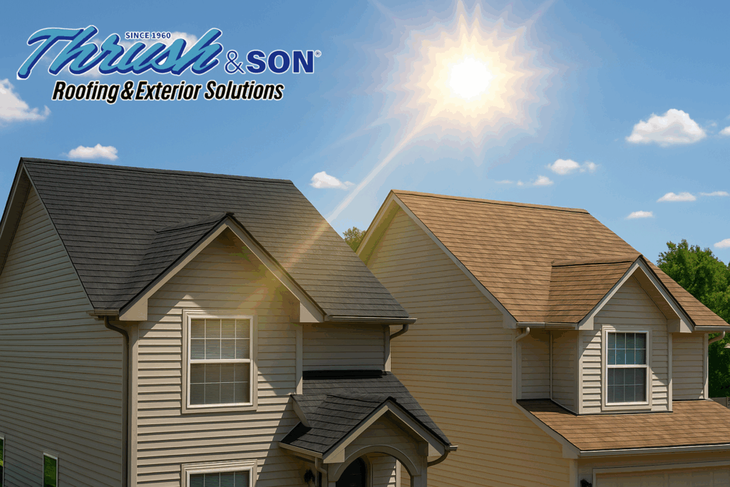 UV heat on dark shingles vs. light shingles – Ohio Roof color and energy efficiency comparison on Ohio homes with UV rays on dark shingles