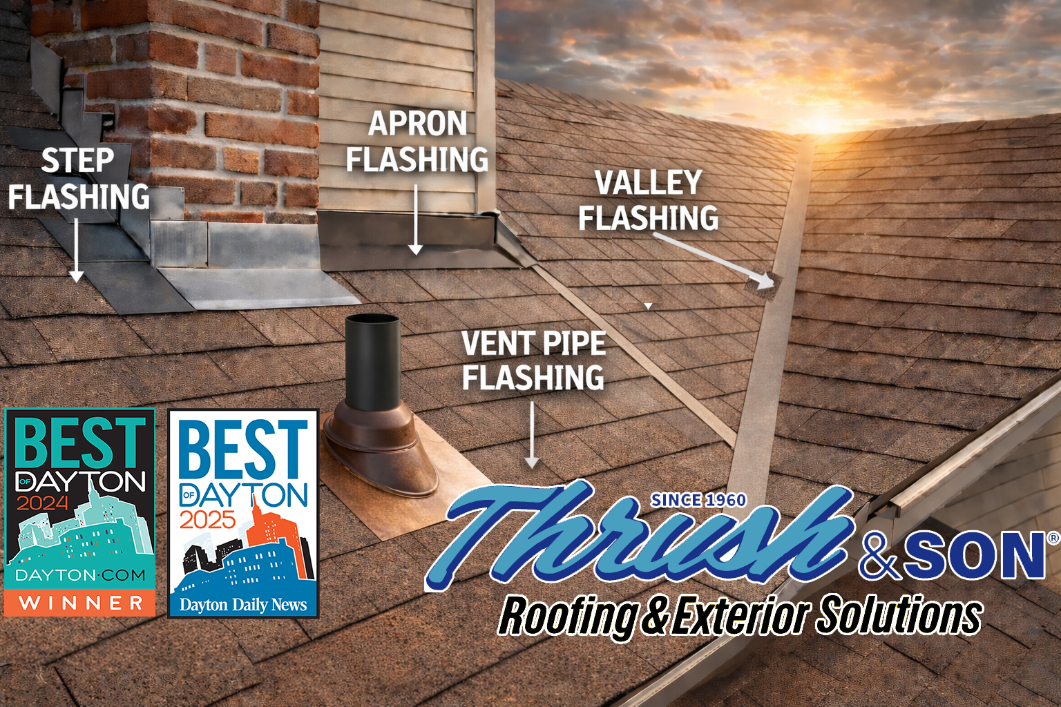 #1 Roof Flashing Mistake shown where roof flashing meets a brick wall and valley flashing prevents roof leaks