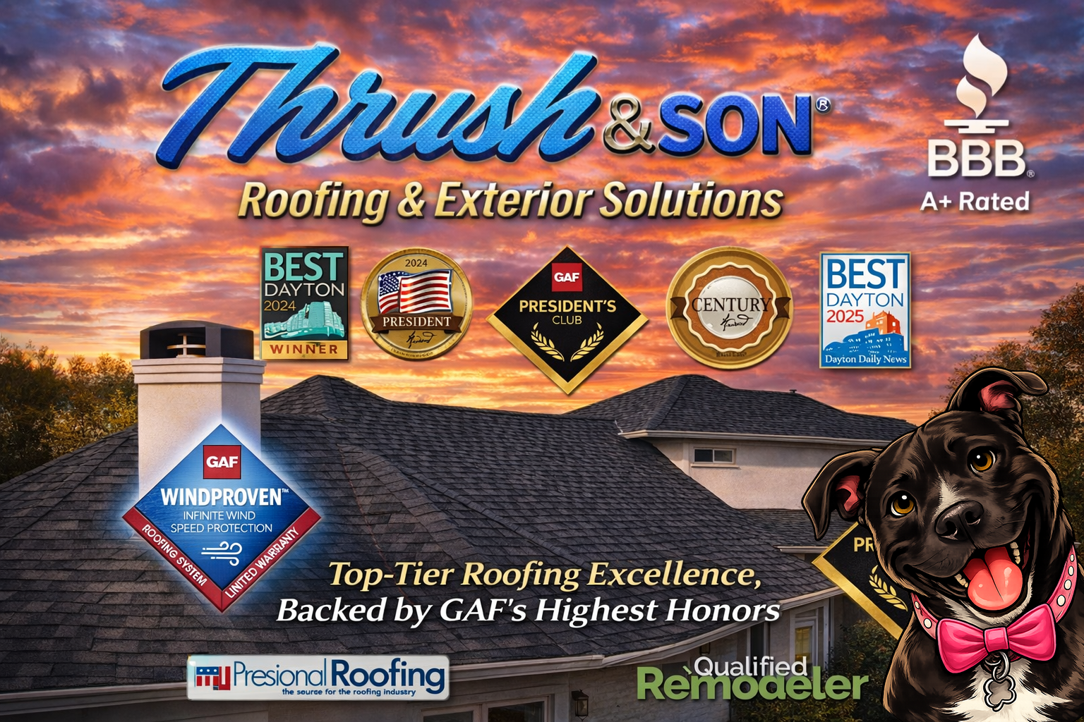 GAF Literature showcasing Thrush & Son’s award-winning roofing systems and certifications