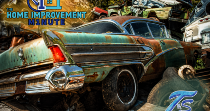 Rust Bucket: Rusting classic car in a junkyard showing long-term material failure, illustrating why the benefits of vinyl siding include durability, low maintenance, and resistance to weather damage.