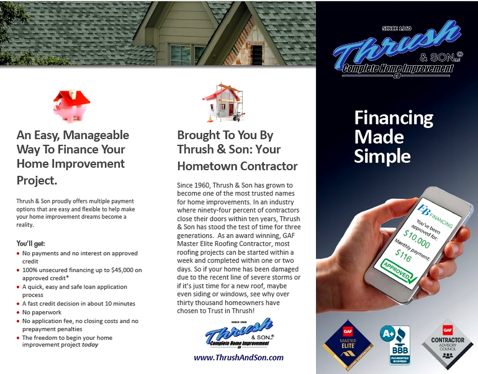 Smart Reasons Financing program from Thrush & Son offering easy home improvement financing with fast approvals and flexible payment options