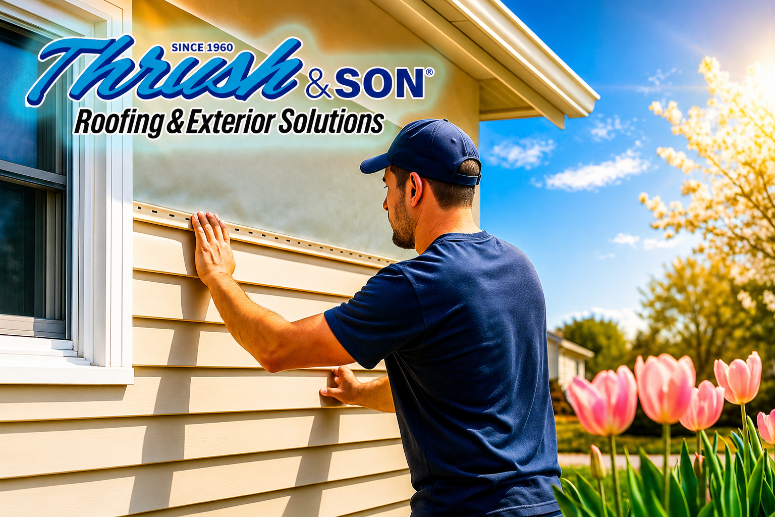 Professional siding installer fitting new vinyl panels from the bottom up during spring siding trends home improvement project.