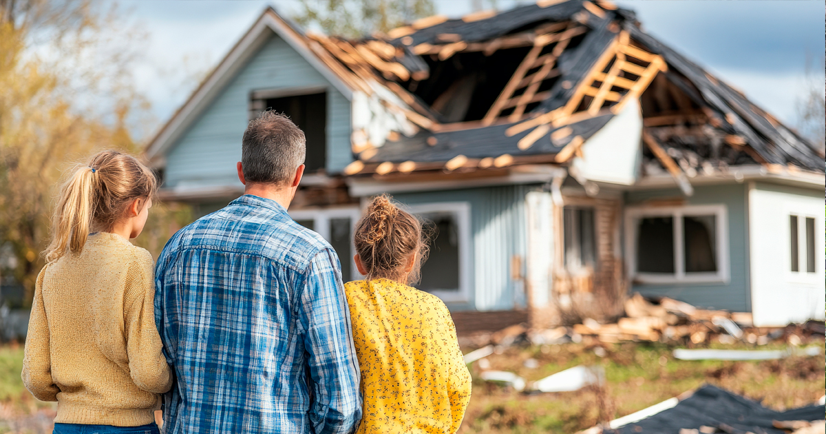 Storm Damage Repair Contractor helping a family after home storm destruction