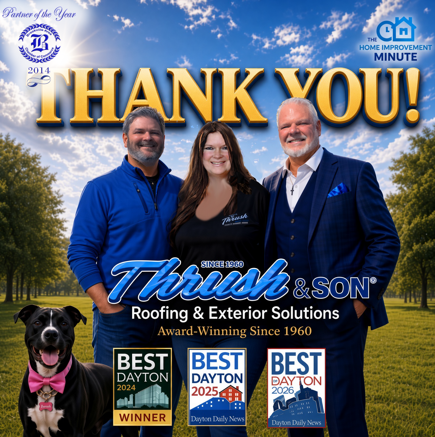 Thrush & Son team and mascot BooBoo highlighting Loyalty Rewards promotions for Dayton, Ohio homeowners.