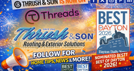Thrush & Son® Best of Dayton 2026 nomination graphic with Threads launch, fireworks background, and award badges.