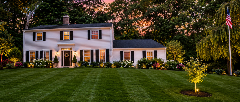 Timeless Colonial Exterior Transformation With Evening Curb Appeal - Thrush & Son®