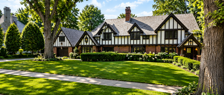 Timeless Tudor Estate With Refined Evening Curb Appeal - Thrush & Son®