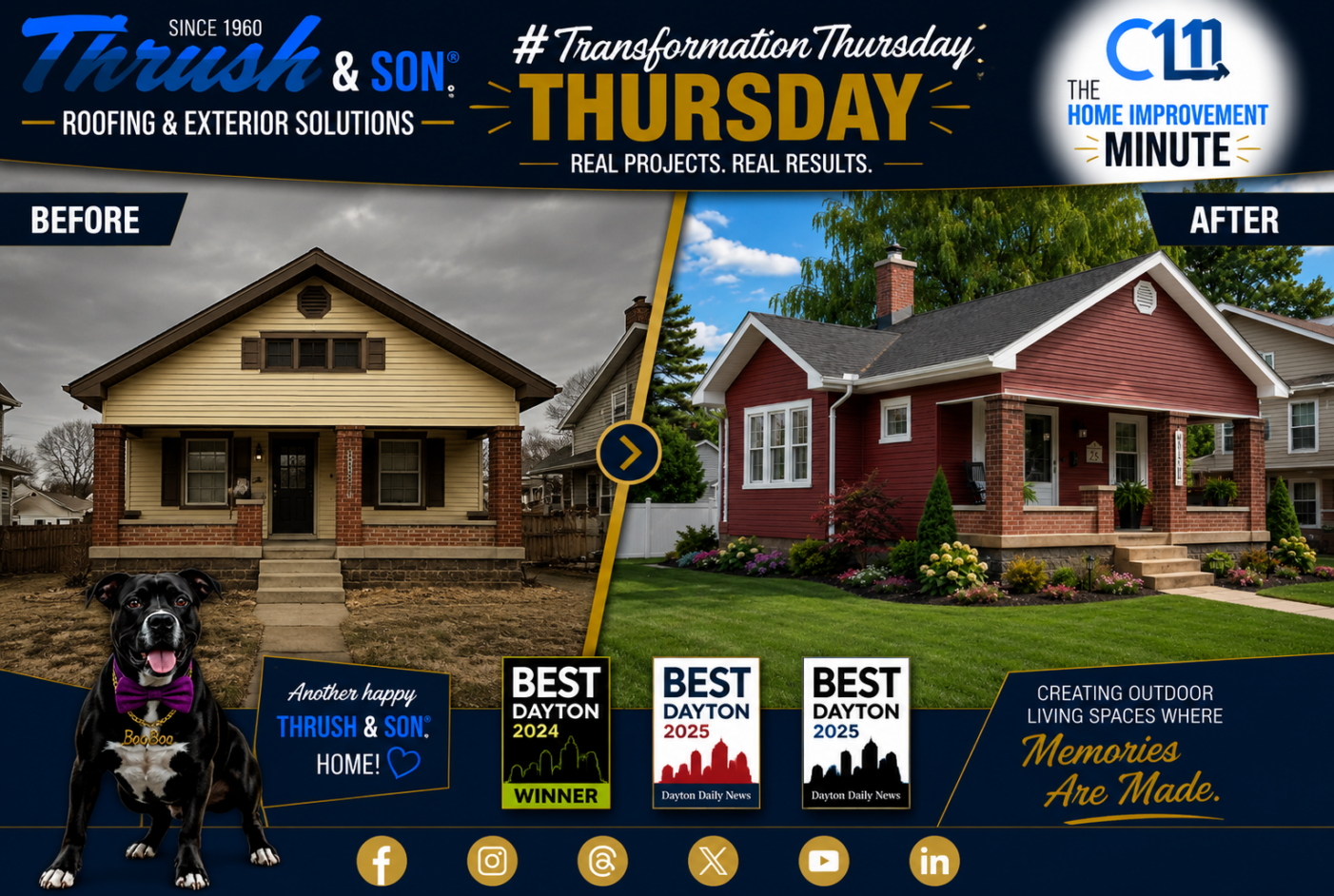 Home exterior makeover featuring fresh color, fresh style, and renewed curb appeal by Thrush & Son.
