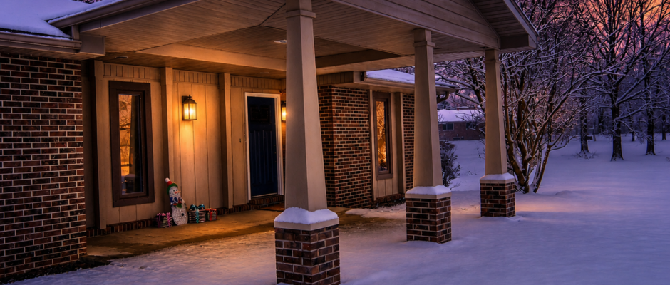 Twilight Winter Front Porch Exterior Remodel in Snowy Dayton Ohio - Thrush & Son®