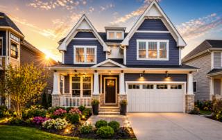 Designing your home exterior with modern blue siding, white trim, and balanced architectural details for a timeless curb appeal.